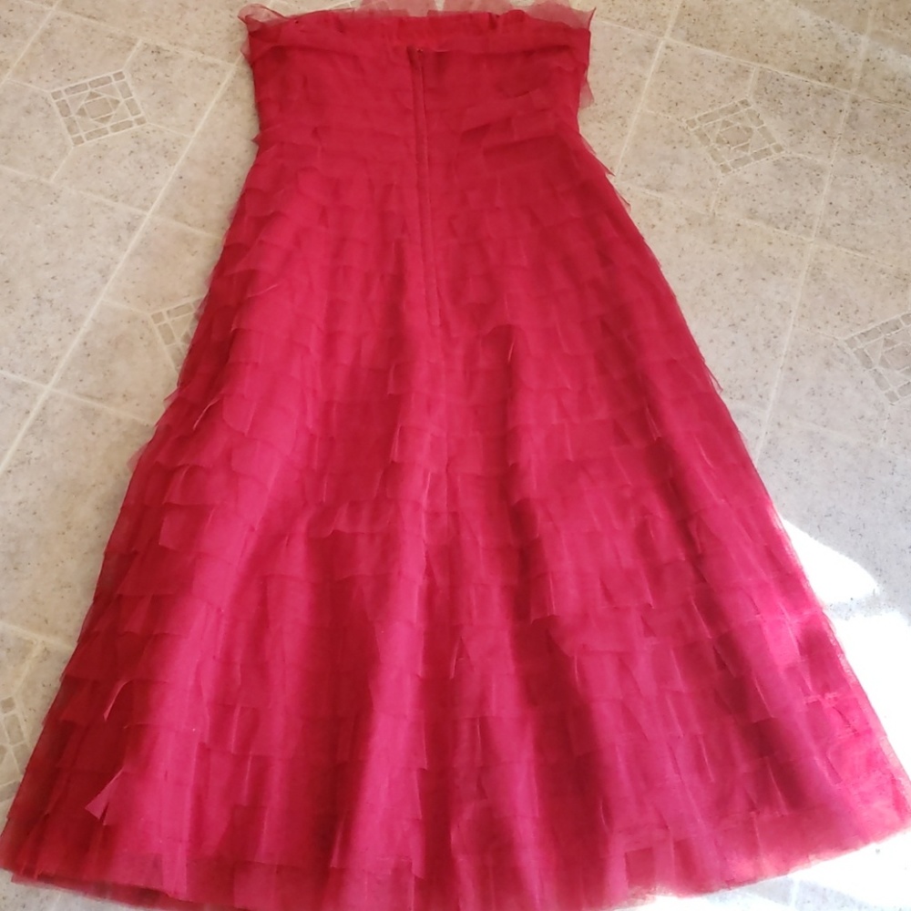 Bcbgmaxazria Red Bustier Fem Layered Tulle Midi Dress EUC